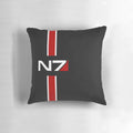 Stylized N7 emblem from the Mass Effect video game series printed on a high-quality throw pillow