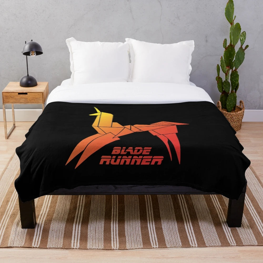 Sci-Fi Inspired Unicorn Plush Blanket with Blade Runner Motif