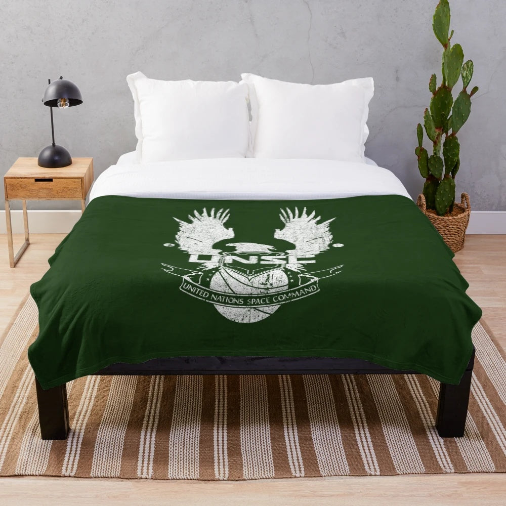 UNSC-inspired plush blanket for sci-fi and gaming fans