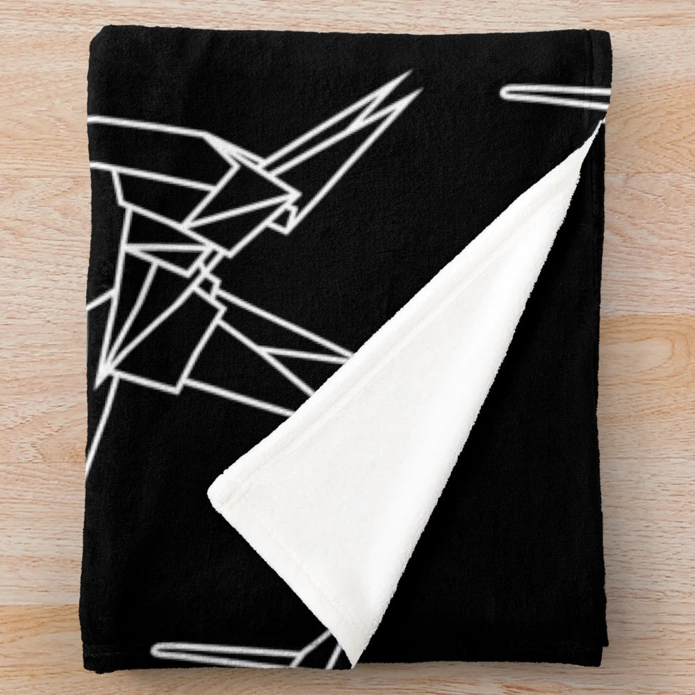 White plush blanket with origami unicorn design, inspired by the film Blade Runner
