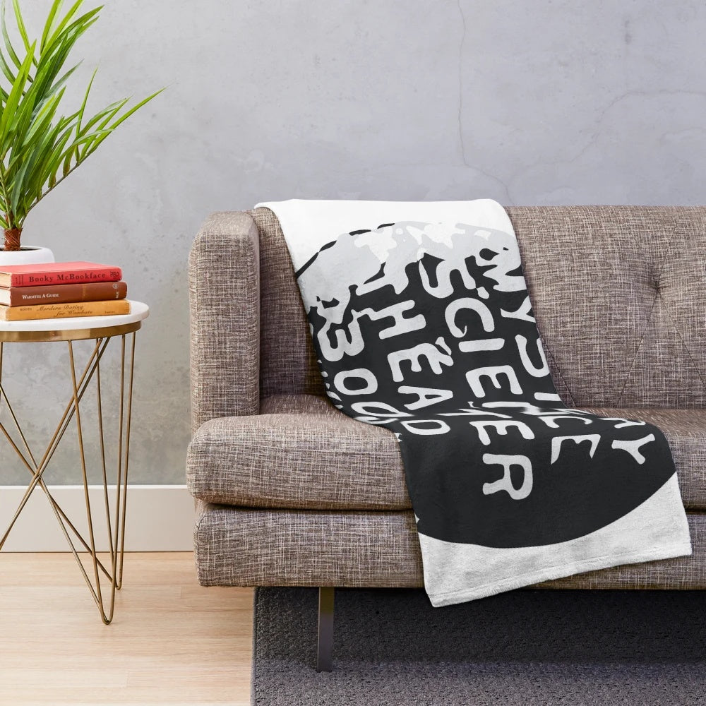 MST3K inspired plush blanket with silhouette design within a globe