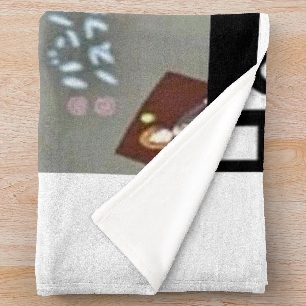 Science-themed plush blanket with anime and meme imagery