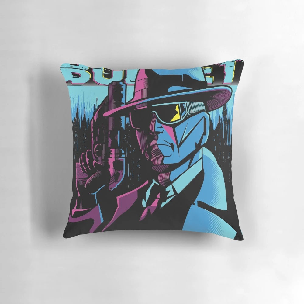 A vibrant red and black pillow with traffic signal graphics, perfect for sci-fi and cyberpunk-inspired home decor