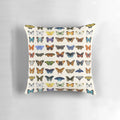 Decorative throw pillow featuring a detailed, scientifically accurate illustration of various butterfly species found in North America.