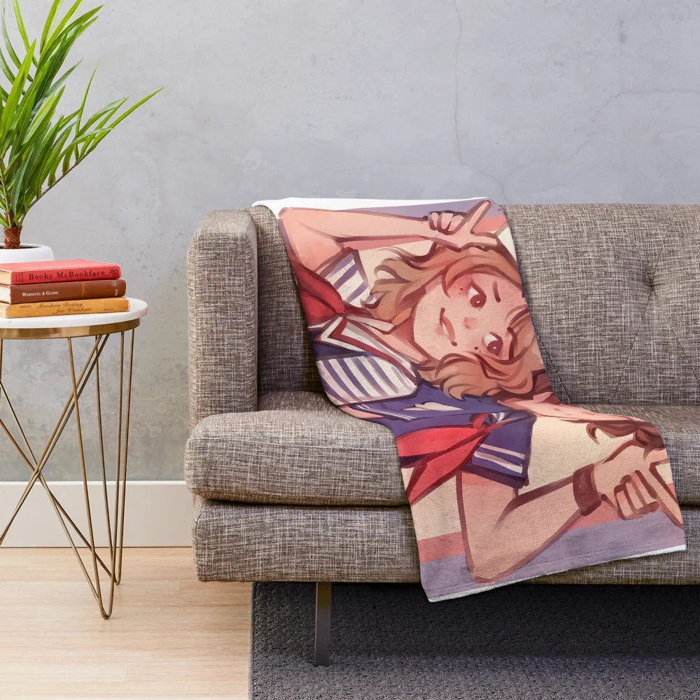 Scoops Ahoy plush blanket featuring the iconic Stranger Things logo and ice cream shop design