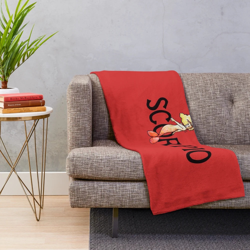 Scorpio mermaid plush blanket with celestial zodiac design