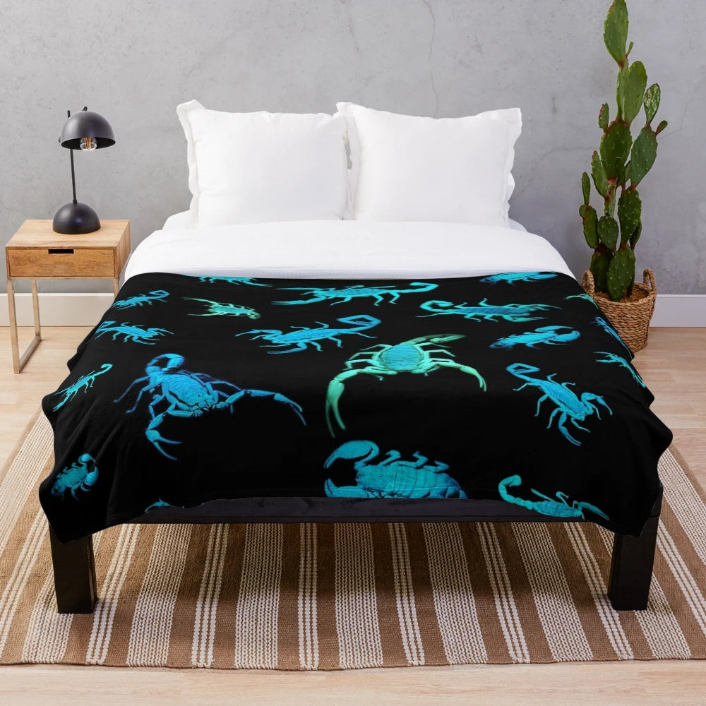 Scorpion-themed plush blanket with abstract nature design