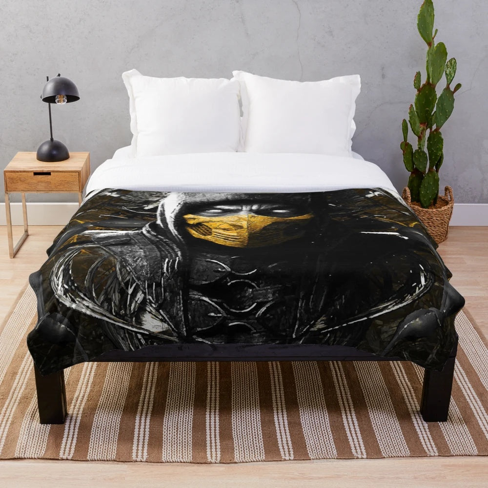 Scorpion Themed Plush Blanket Inspired by Mortal Kombat Video Game