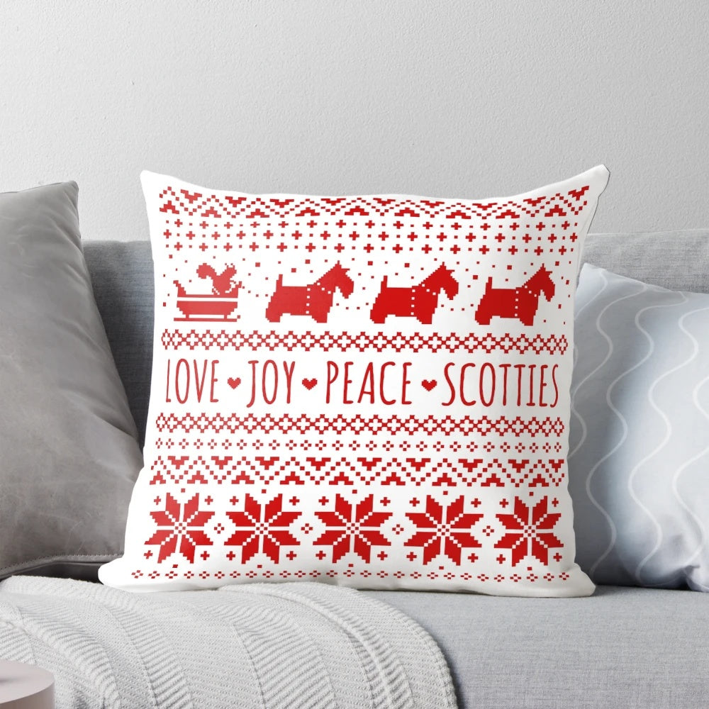 Scottish Terrier Silhouettes in a Christmas Pattern on a Pillow