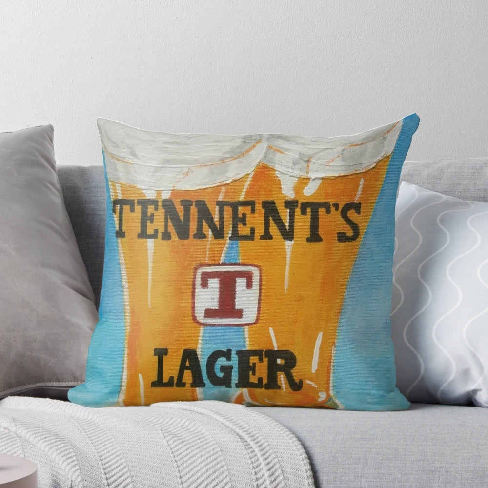 Pillow featuring the Tennents lager logo and branding
