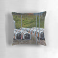 Pillow featuring image of new Stadler Glasgow subway trains at Broomloan depot