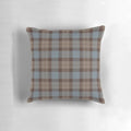 A brown and blue Scottish tartan plaid checkered pattern throw pillow