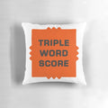 Scrabble game tile-inspired throw pillow with humorous design