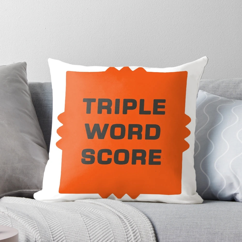 Scrabble game tile-inspired throw pillow with humorous design