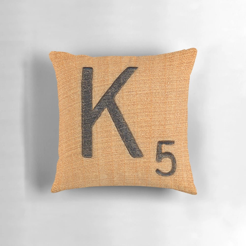 Scrabble Letter K Decorative Throw Pillow for Scrabble, Word Game, and English Language Enthusiasts
