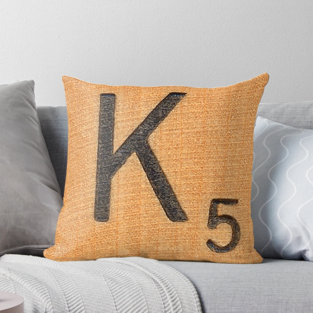 Scrabble Letter K Decorative Throw Pillow for Scrabble, Word Game, and English Language Enthusiasts