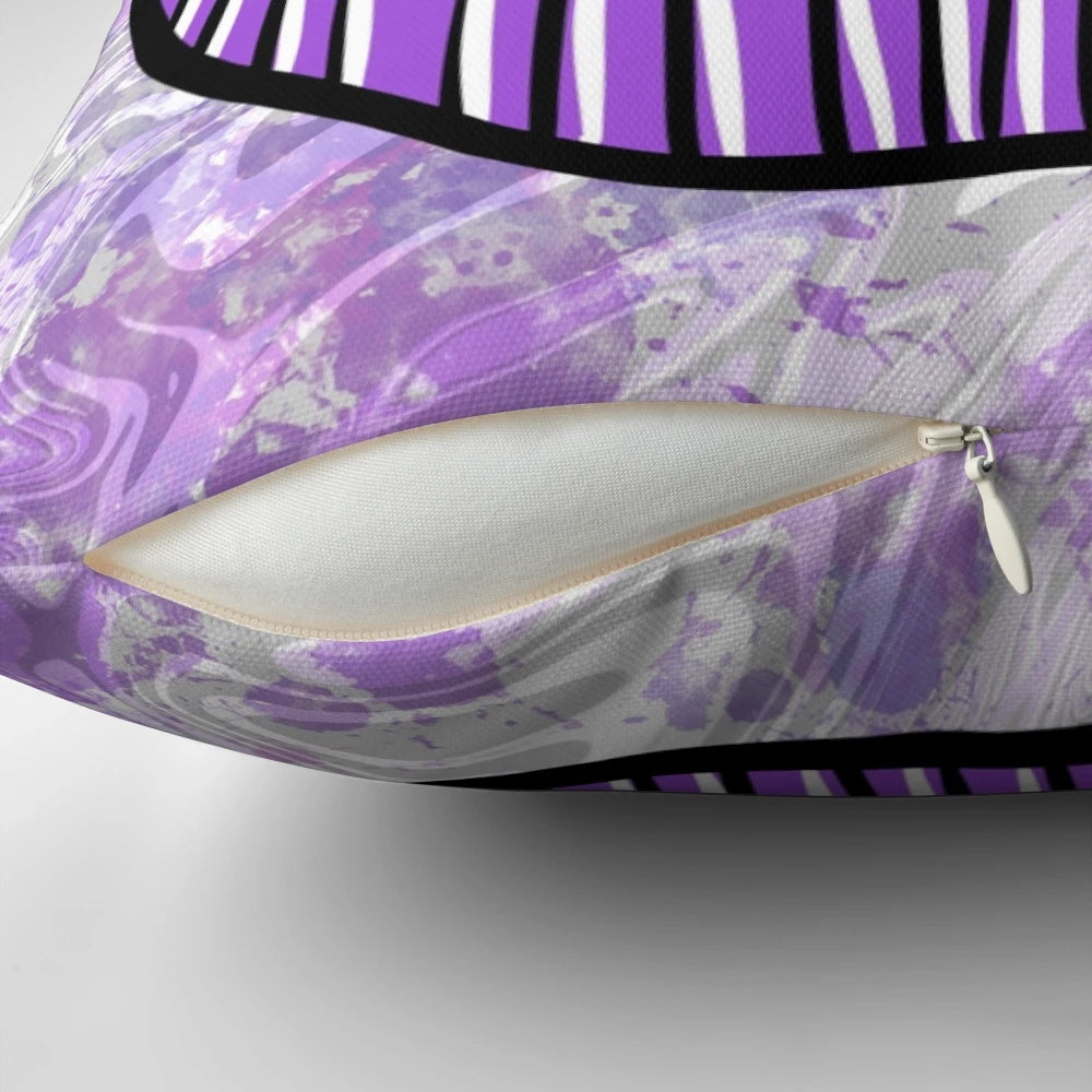 A vibrant tie-dye pillow featuring the Scranton Royals logo and purple lips, representing the University of Scranton in Pennsylvania.
