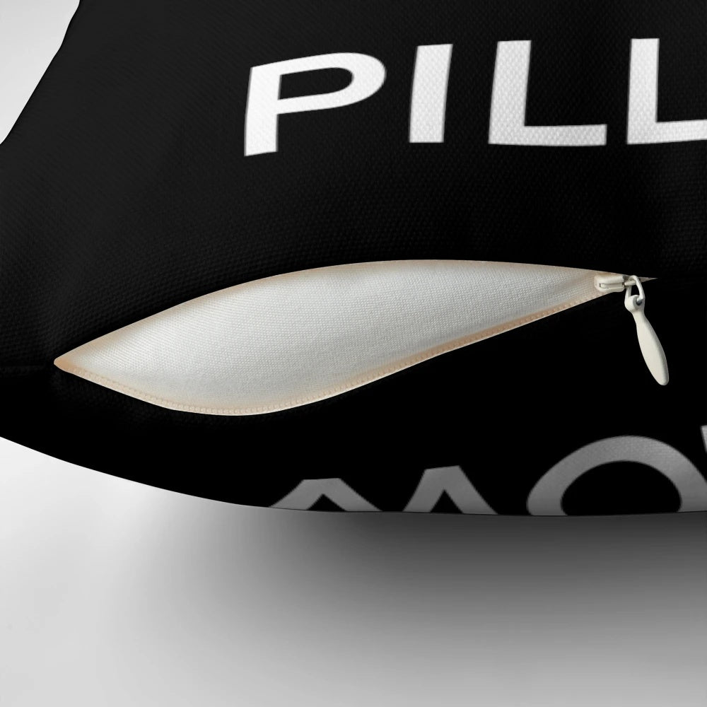 A black and white pillow with the word "SCREAM" printed on it, perfect for adding a touch of dark humor to your home.