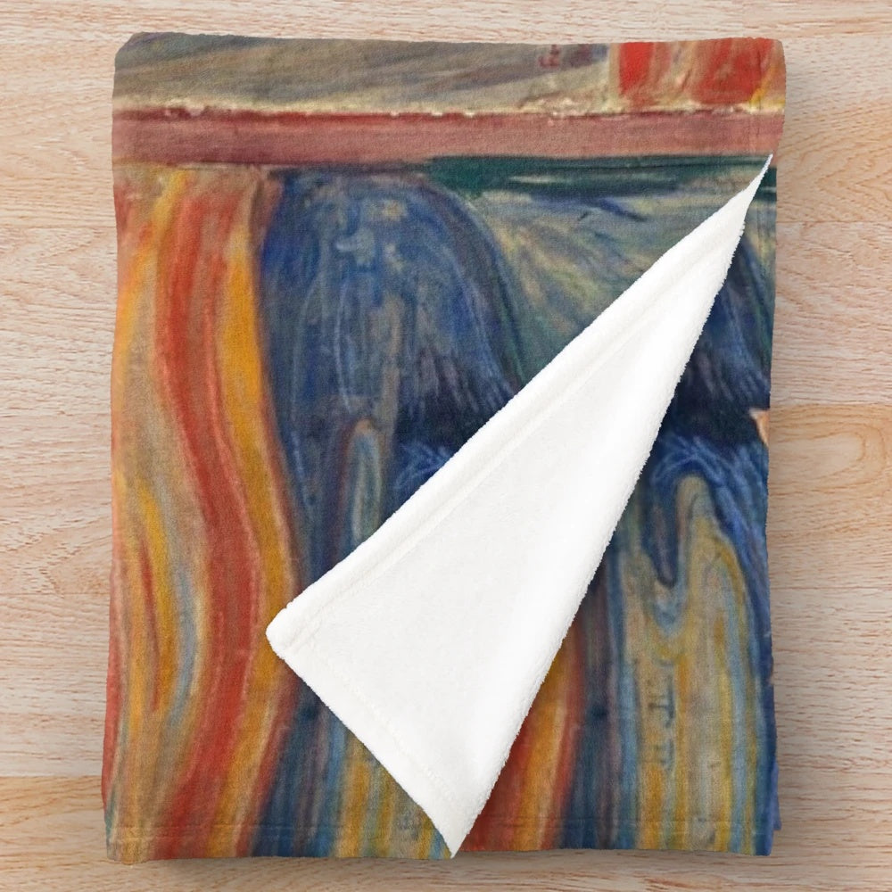 Scream painting with a cat design on a plush blanket