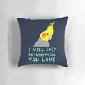 Decorative pillow featuring an angry, screaming bird design