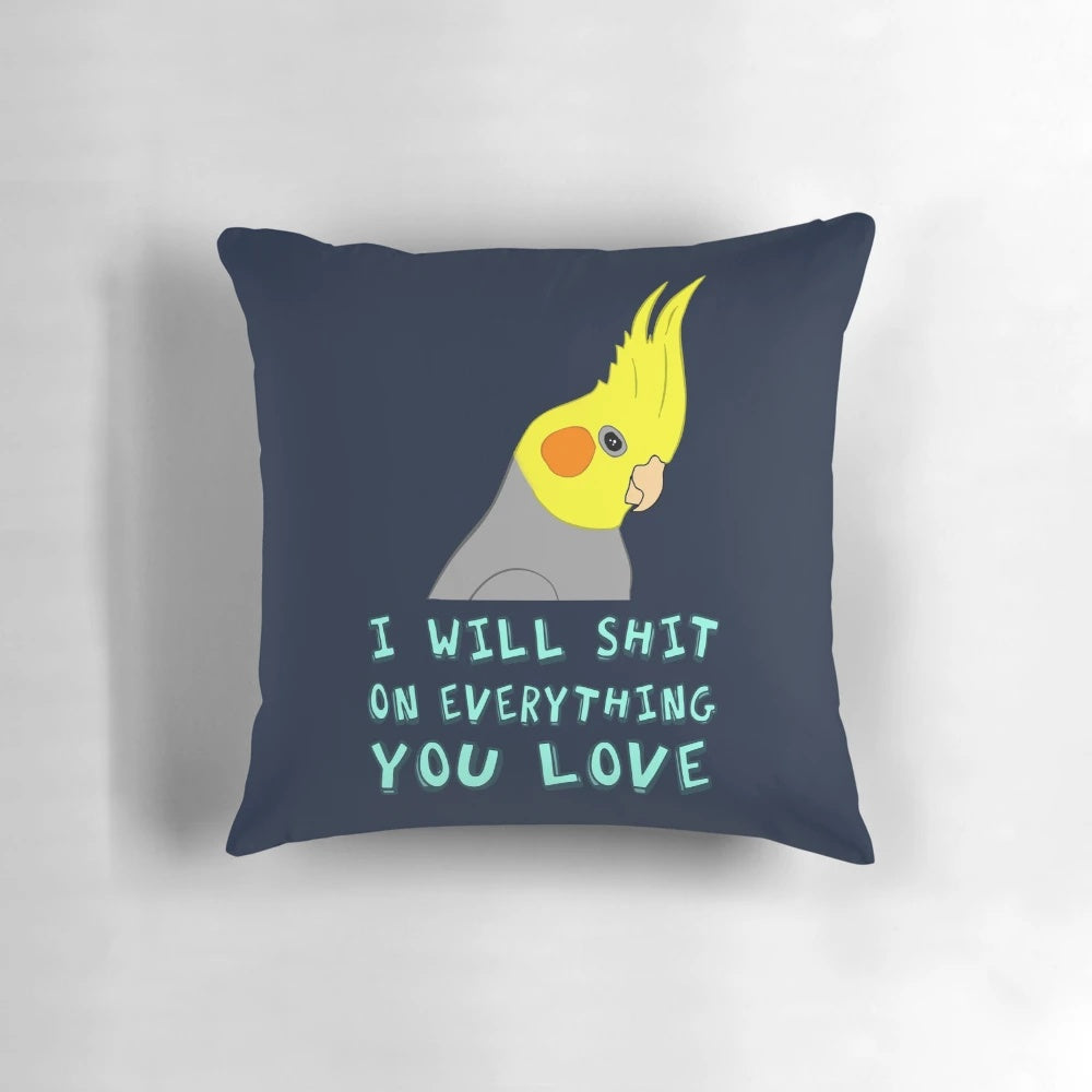 Decorative pillow featuring an angry, screaming bird design