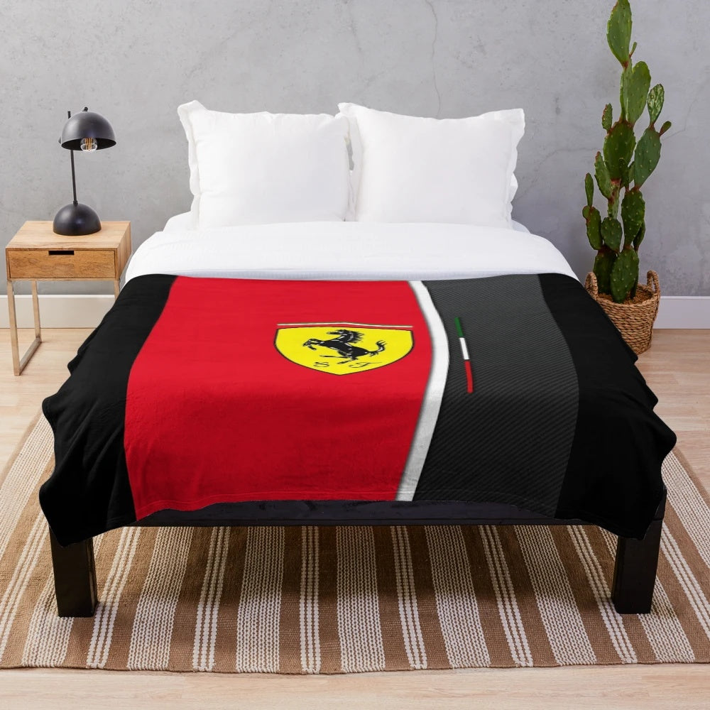 Soft and cozy plush blanket featuring the iconic Scuderia Ferrari logo