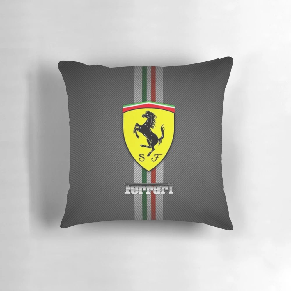 Scuderia Ferrari logo printed on a high-quality, carbon fiber-inspired throw pillow