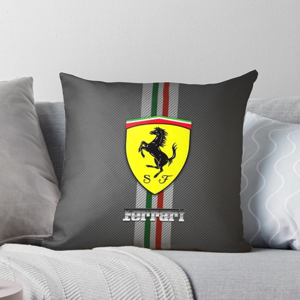 Scuderia Ferrari logo printed on a high-quality, carbon fiber-inspired throw pillow