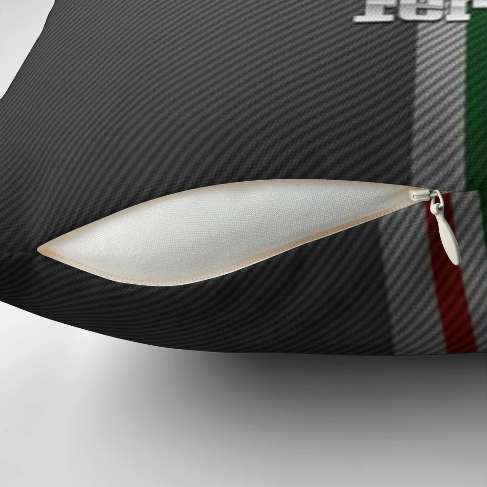 Scuderia Ferrari logo printed on a high-quality, carbon fiber-inspired throw pillow