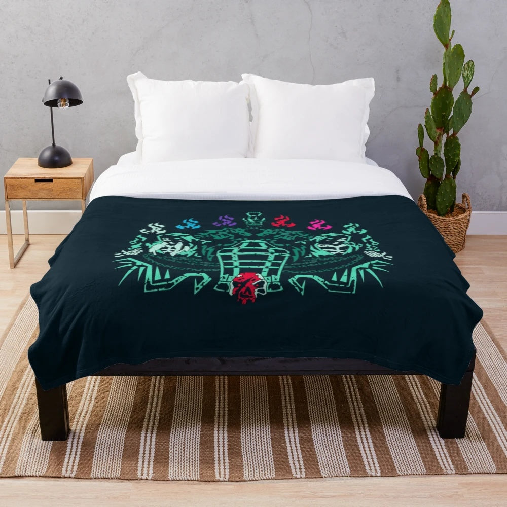 Sea of Thieves inspired plush blanket featuring the game's iconic skull logo and kraken design