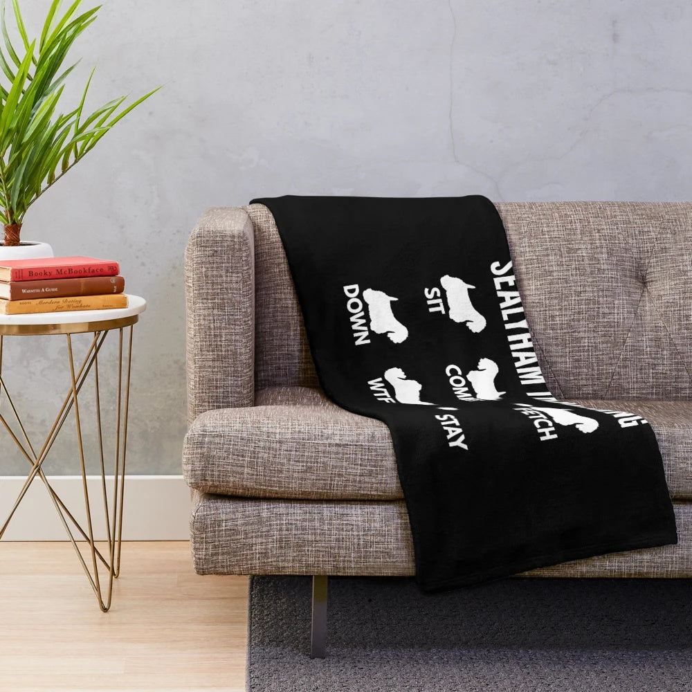 Sealyham Terrier plush blanket with training and tricks design