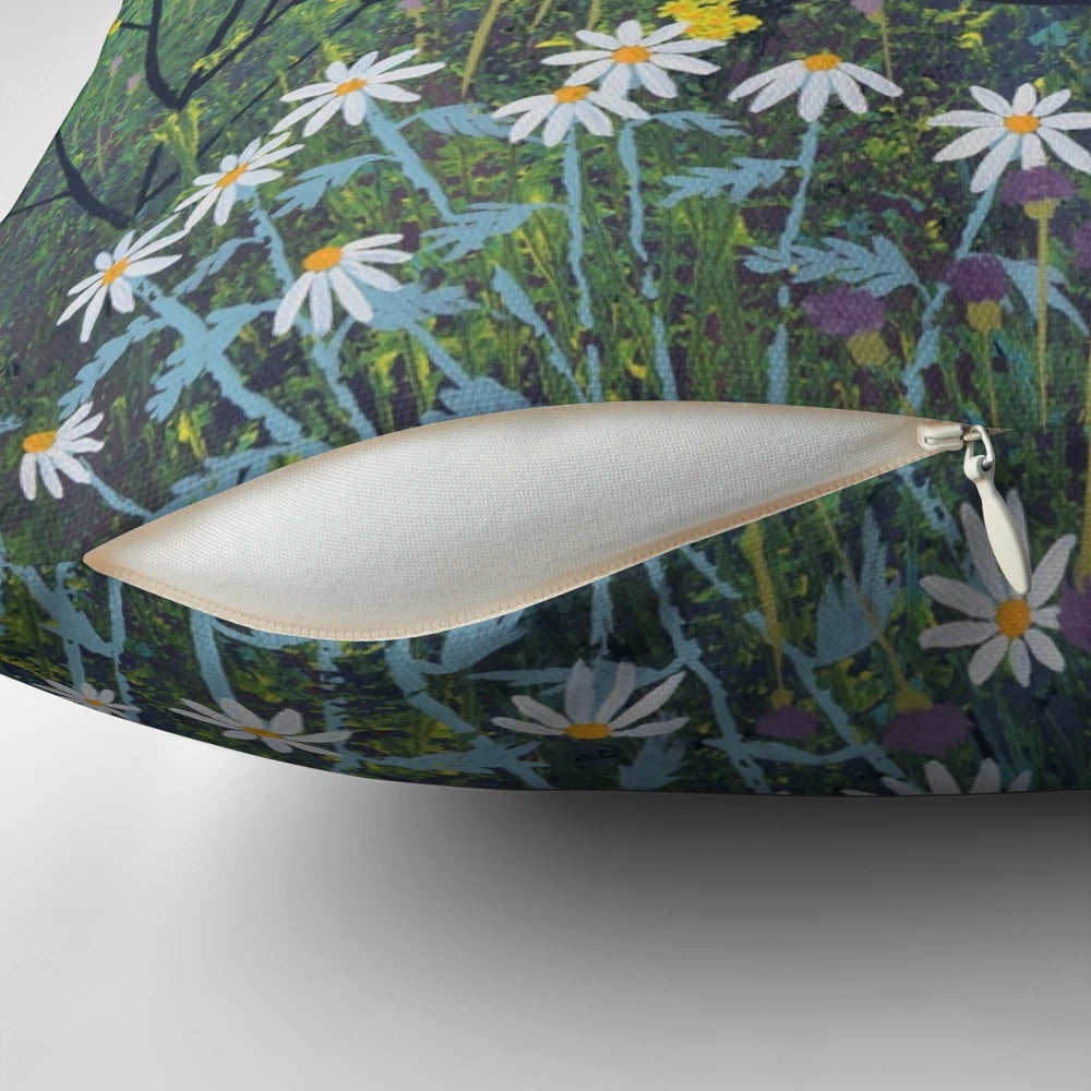 Decorative seaside inspired pillow with coastal cottage and floral design