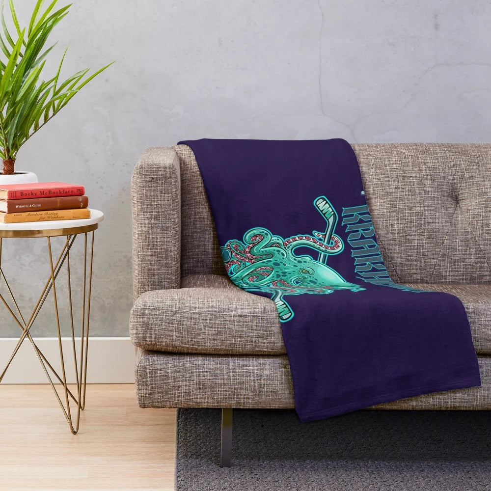 Seattle Kraken Plush Blanket with Octopus and Tentacles Design