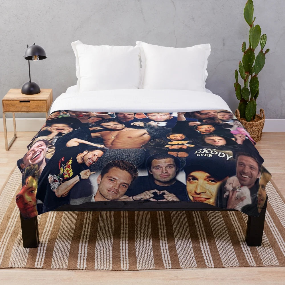 Sebastian Stan collage design plush blanket