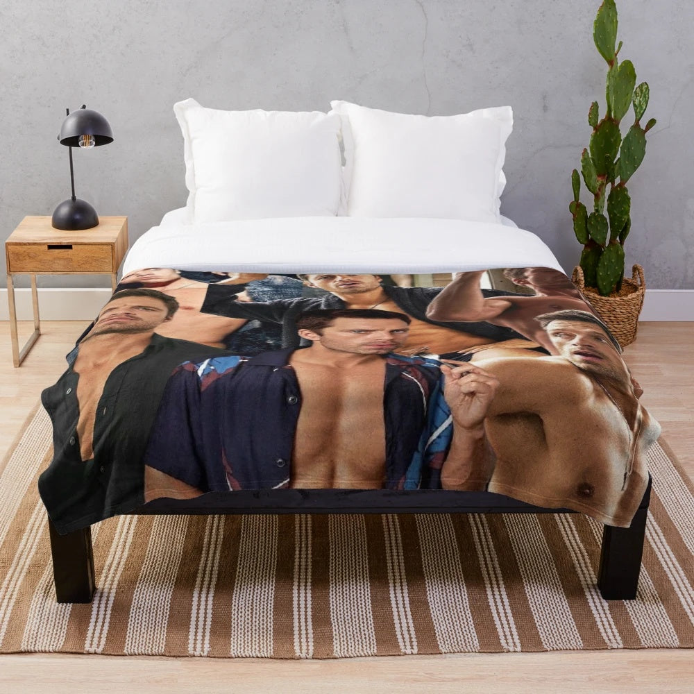 Sebastian Stan Inspired Plush Blanket with Collage Design