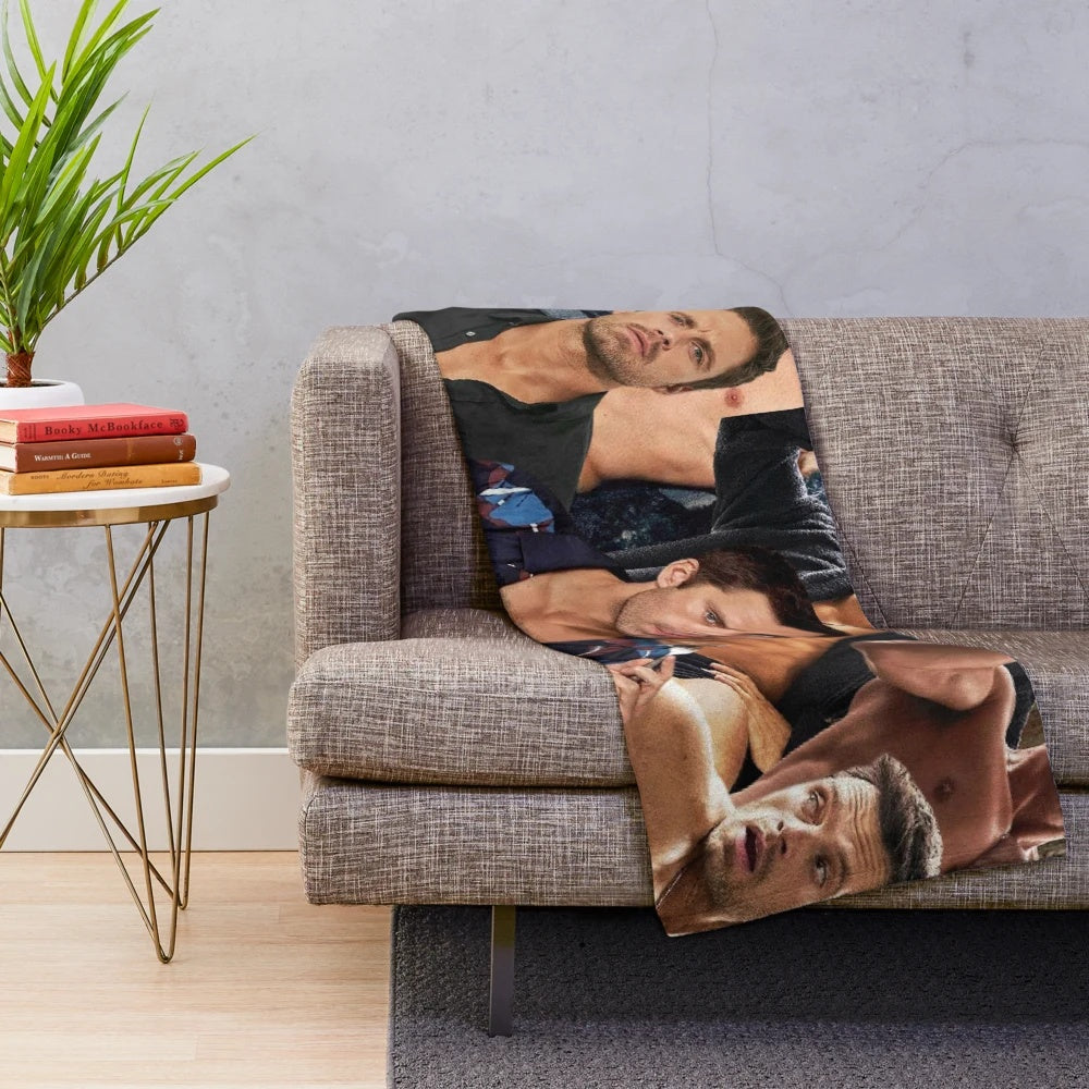 Sebastian Stan Inspired Plush Blanket with Collage Design