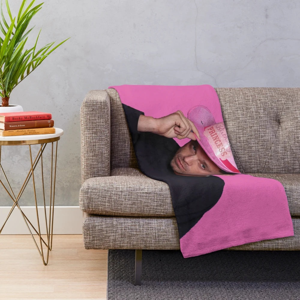 Sebastian Stan inspired plush blanket with pink cowboy hat