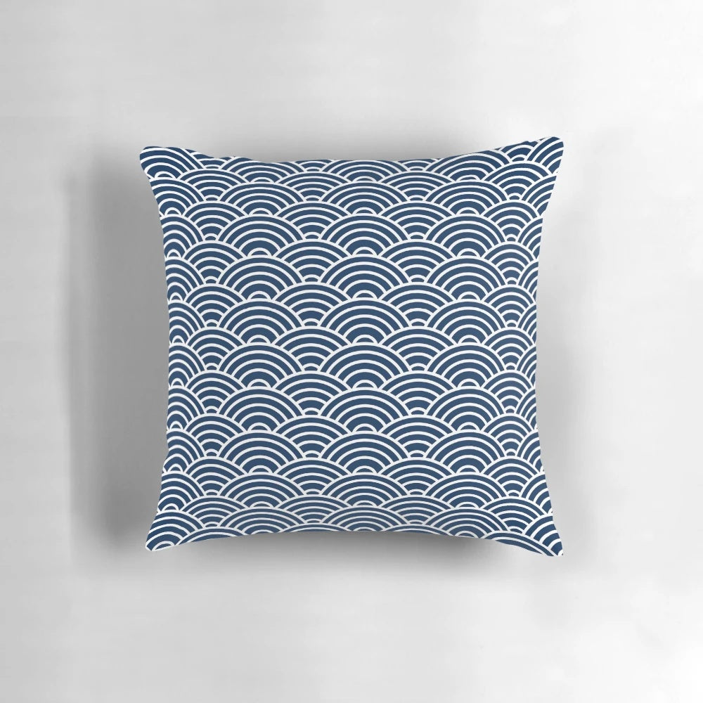 Seigaiha-patterned decorative pillow in traditional Japanese textile design