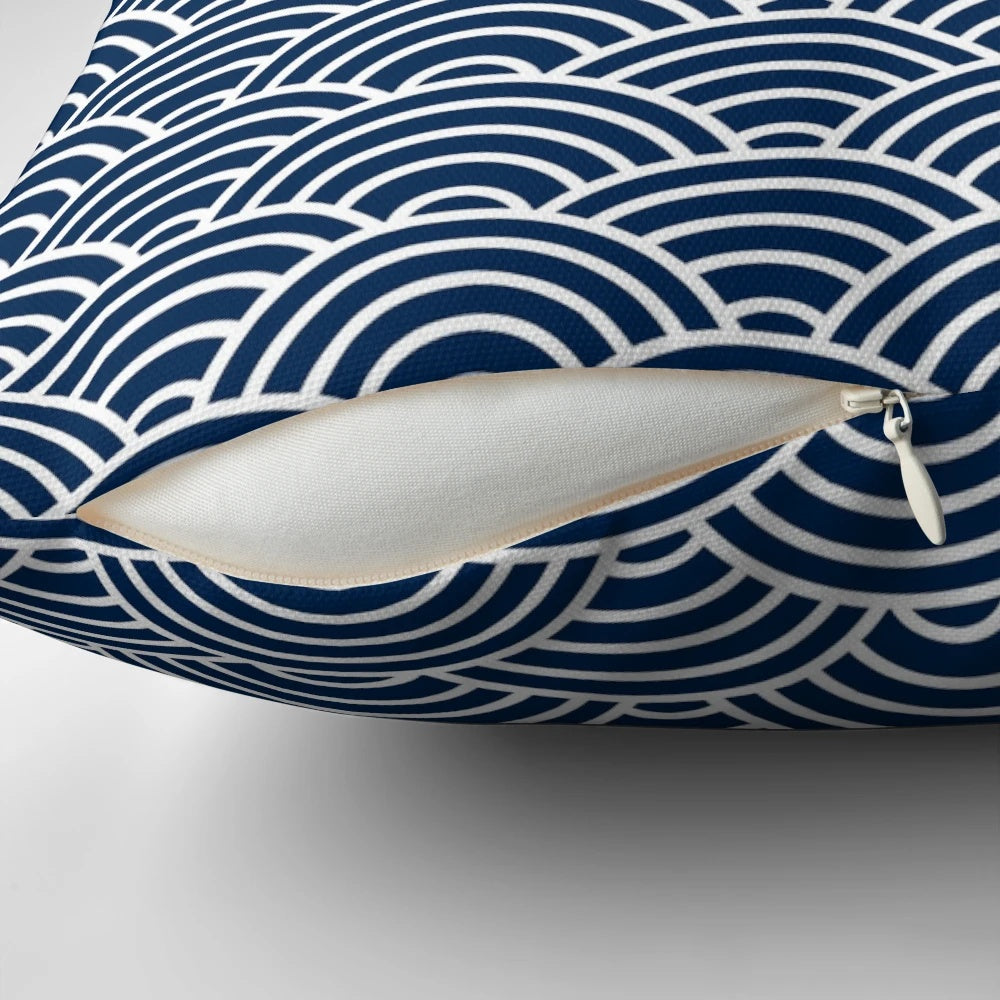 Seigaiha-patterned decorative pillow in traditional Japanese textile design