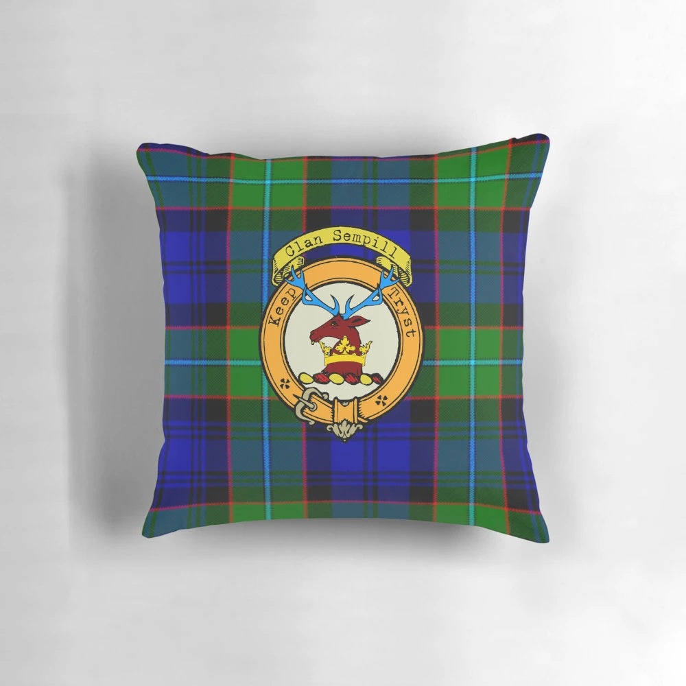 Sempill Scottish Clan Tartan and Crest Pillow, featuring the iconic tartan and crest of the Sempill clan.