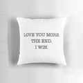 Minimalist 'Love You More' decorative pillow for romantic home decor