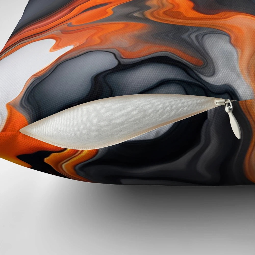 Translucent abstract art in shades of burnt orange, black, white, and grey with a marble texture effect.