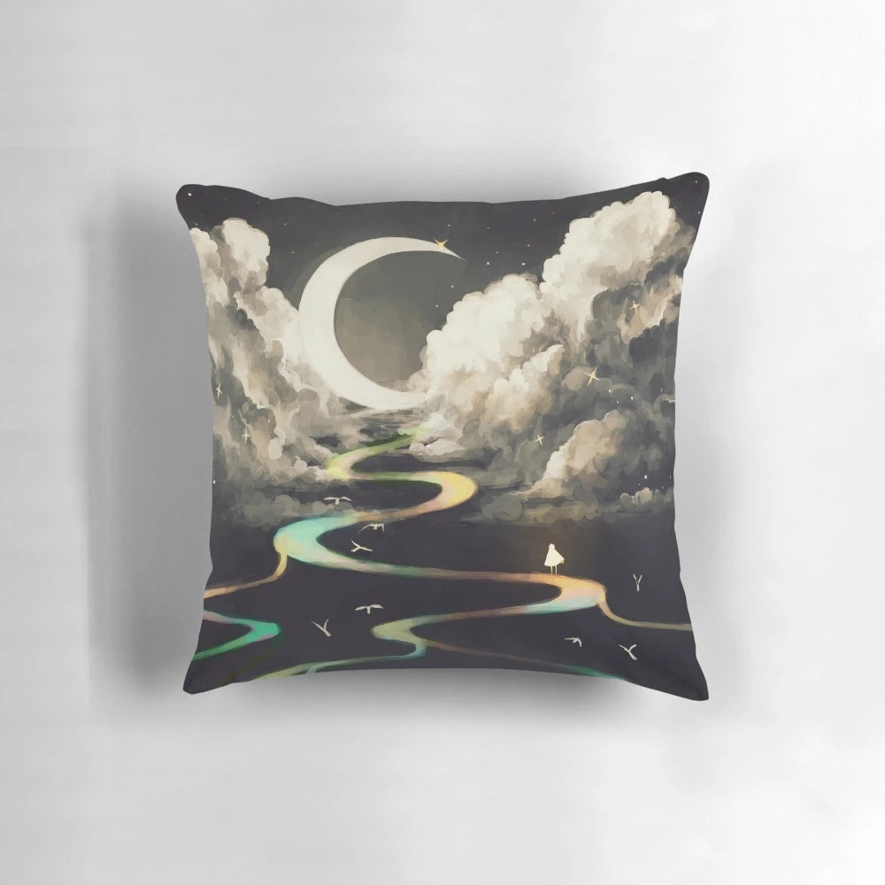 Soft, plush pillow featuring a stunning landscape with clouds and an aurora borealis design.