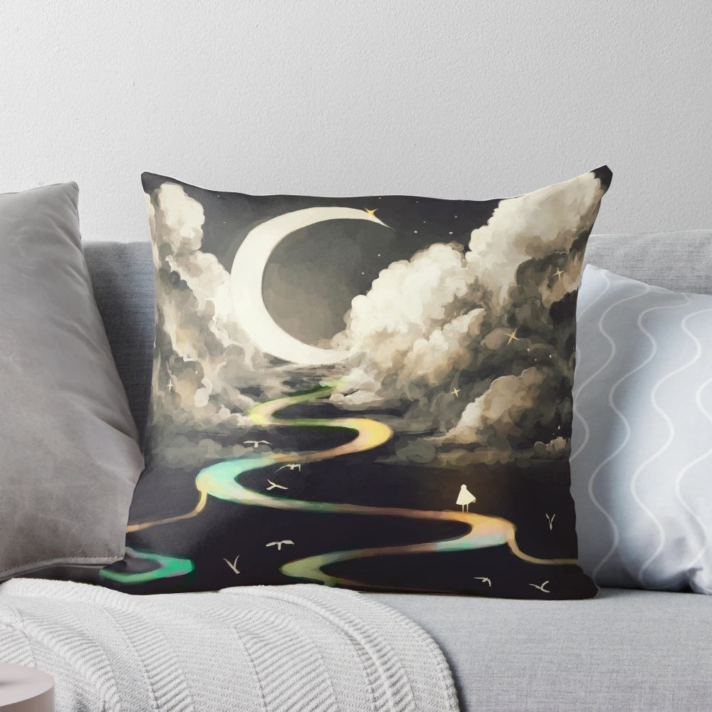 Soft, plush pillow featuring a stunning landscape with clouds and an aurora borealis design.