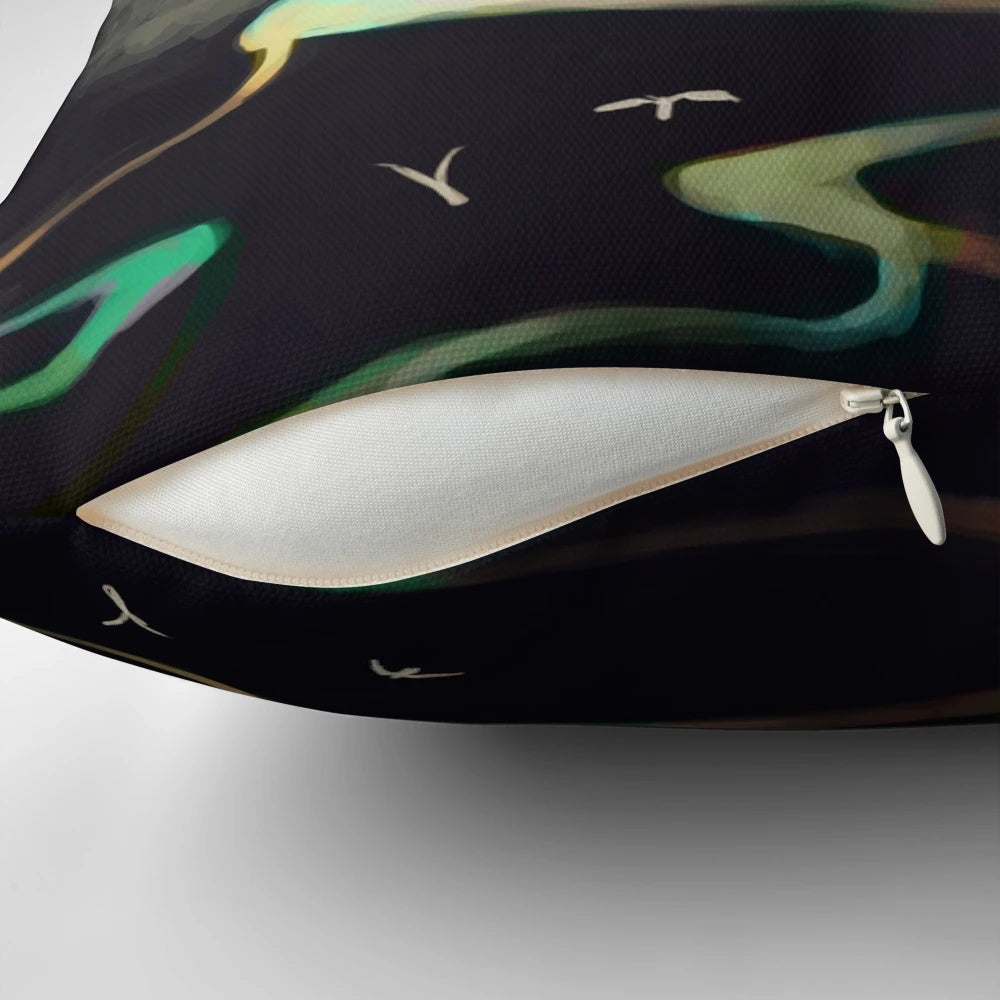 Soft, plush pillow featuring a stunning landscape with clouds and an aurora borealis design.