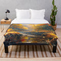 Peaceful stream in autumn forest landscape plush blanket