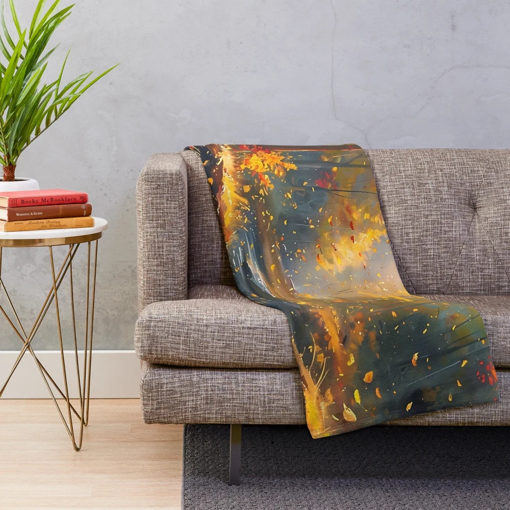 Peaceful stream in autumn forest landscape plush blanket