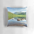 Pillow featuring a beautiful photograph of Blea Tarn in the Lake District, England, with the Langdale Pikes in the background.