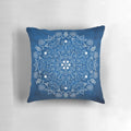 Vibrant blue mandala design on a soft, plush pillow for peaceful home decor and yoga practice.