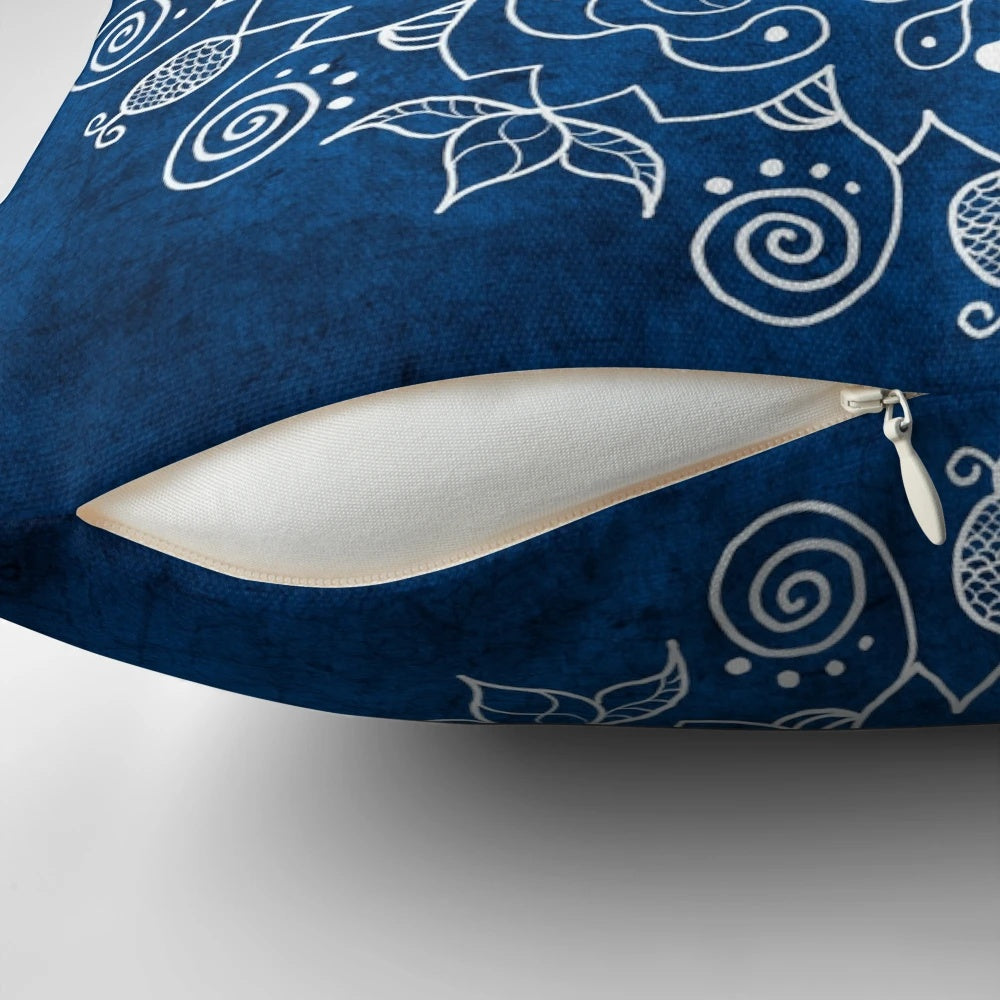 Vibrant blue mandala design on a soft, plush pillow for peaceful home decor and yoga practice.
